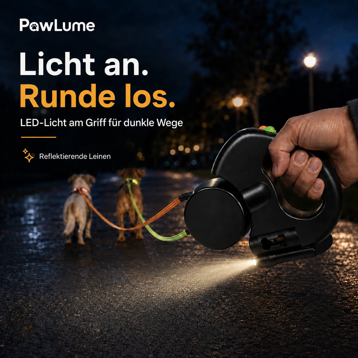 PawLume Doppel-Rollleine für zwei Hunde 2 × 3 m, mit LED